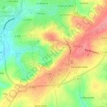 Carte topographique Bellême, altitude, relief