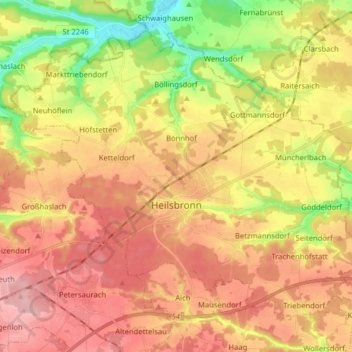 Carte topographique Heilsbronn, altitude, relief
