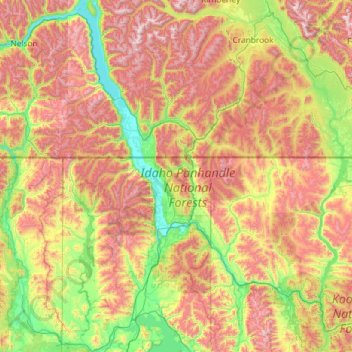 Carte topographique Kootenay River, altitude, relief