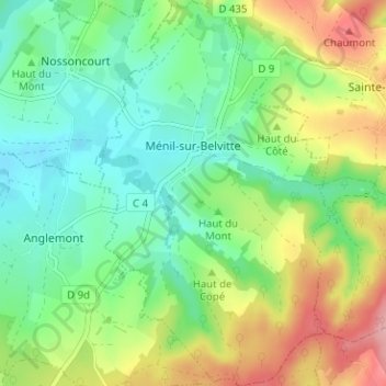 Carte topographique Ménil-sur-Belvitte, altitude, relief