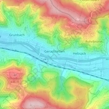 Carte topographique Geradstetten, altitude, relief