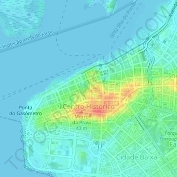 Carte topographique Centro Histórico, altitude, relief