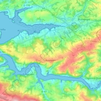 Carte topographique Rosnoën, altitude, relief