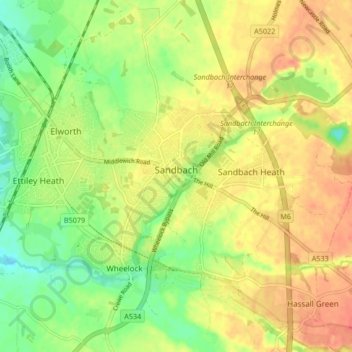 Carte topographique Sandbach, altitude, relief