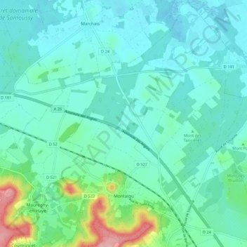 Carte topographique Montaigu, altitude, relief