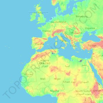 Carte topographique Nederland, altitude, relief