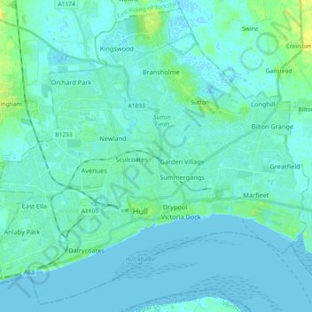 Carte topographique Kingston-upon-Hull, altitude, relief