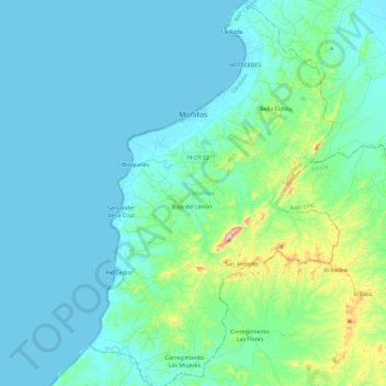 Carte topographique Moñitos, altitude, relief