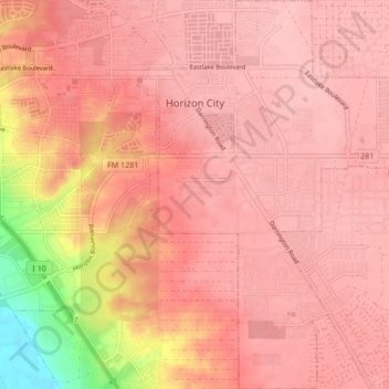 Carte topographique Horizon City, altitude, relief