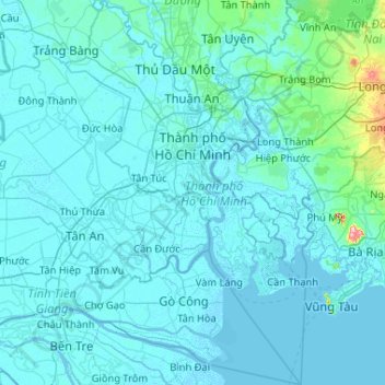 Carte topographique Ho-Chi-Minh-Ville, altitude, relief