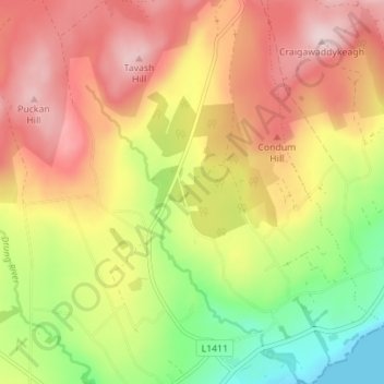 Carte topographique Tullynavinn, altitude, relief