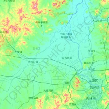 Carte topographique 昌邑区, altitude, relief
