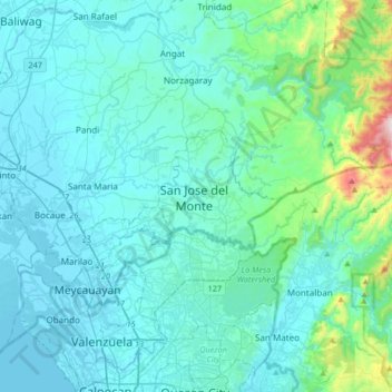 Carte topographique San Jose del Monte, altitude, relief