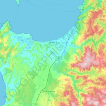Carte topographique Arauco, altitude, relief