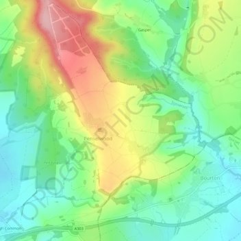 Carte topographique Pen Selwood, altitude, relief