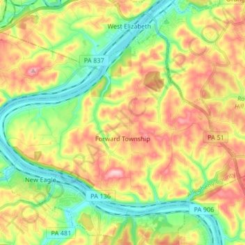 Carte topographique Forward Township, altitude, relief