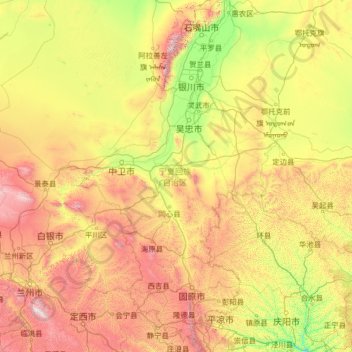 Carte topographique 宁夏回族自治区, altitude, relief