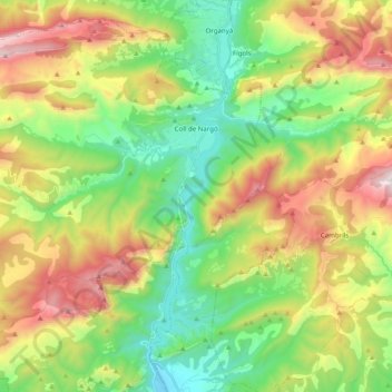 Carte topographique Coll de Nargó, altitude, relief