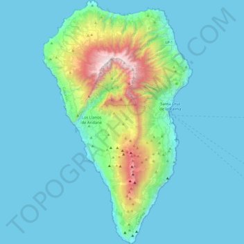 Carte topographique La Palma, altitude, relief
