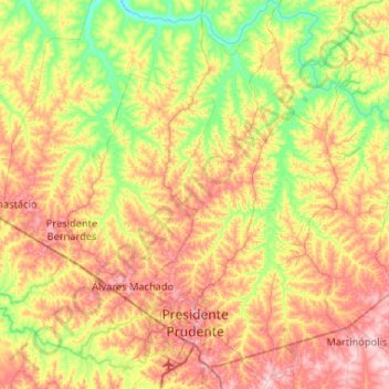Carte topographique Presidente Prudente, altitude, relief