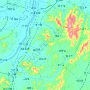 Carte topographique 新干县, altitude, relief