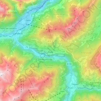 Carte topographique Fließ, altitude, relief