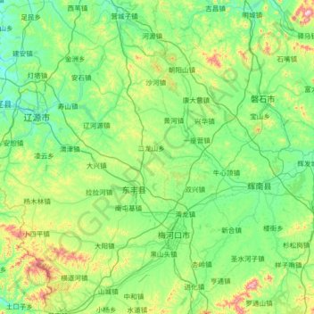 Carte topographique 东丰县, altitude, relief