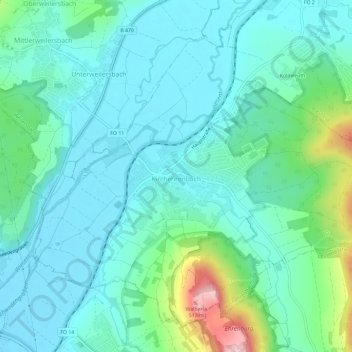 Carte topographique Kirchehrenbach, altitude, relief