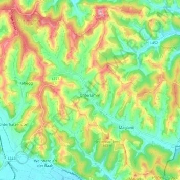 Carte topographique Unterlamm, altitude, relief