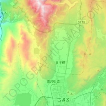 Carte topographique 束河街道, altitude, relief