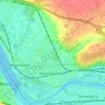 Carte topographique Mainz-Kostheim, altitude, relief