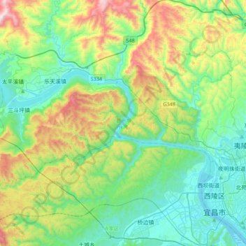Carte topographique 夷陵区, altitude, relief