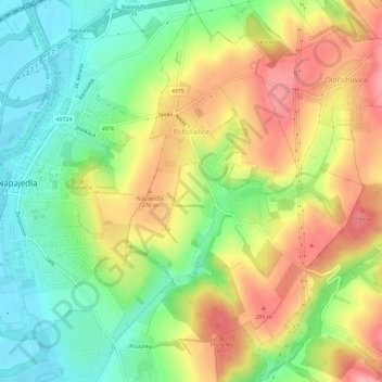 Carte topographique Pohořelice, altitude, relief