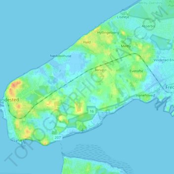 Carte topographique Halsnæs, altitude, relief