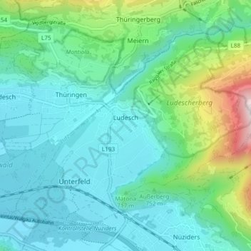 Carte topographique Gemeinde Ludesch, altitude, relief