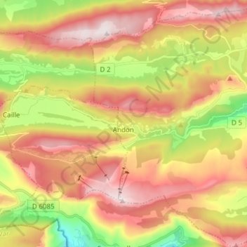 Carte topographique Andon, altitude, relief