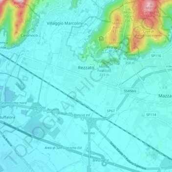 Carte topographique Rezzato, altitude, relief