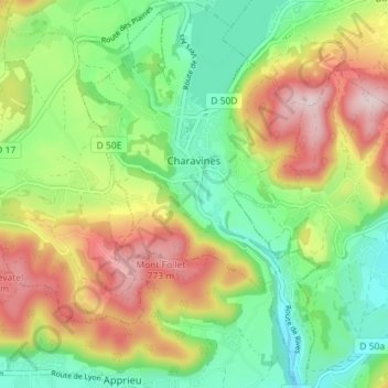 Carte topographique Charavines, altitude, relief