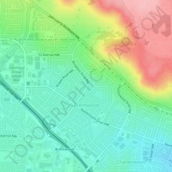 Carte topographique Brentwood, altitude, relief