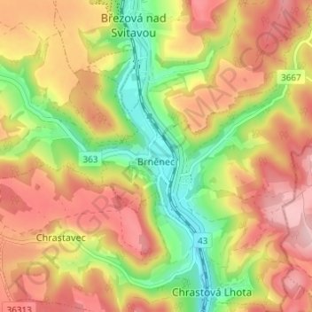 Carte topographique Brünnlitz, altitude, relief