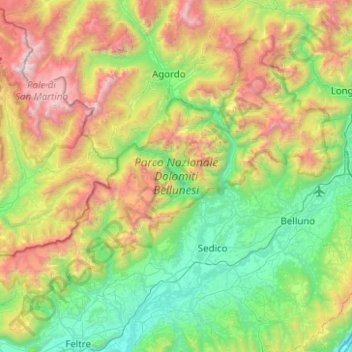 Carte topographique Belluno, altitude, relief