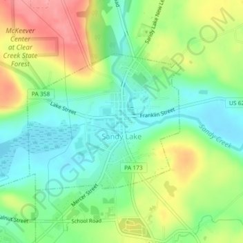 Carte topographique Sandy Lake, altitude, relief