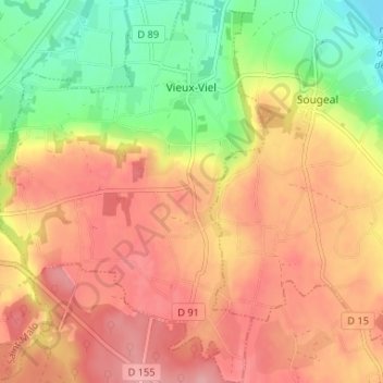 Carte topographique Vieux-Viel, altitude, relief