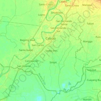 Carte topographique Cabiao, altitude, relief