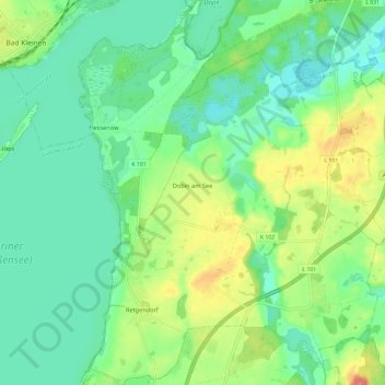 Carte topographique Dobin am See, altitude, relief