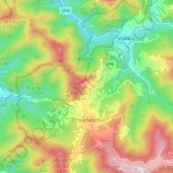 Carte topographique Crocefieschi, altitude, relief