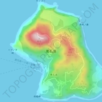 Carte topographique 悪石島, altitude, relief