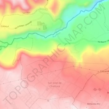 Carte topographique San José de Chaltura, altitude, relief