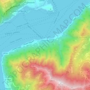 Carte topographique Lezzeno, altitude, relief