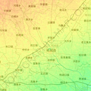 Carte topographique 柘城县, altitude, relief